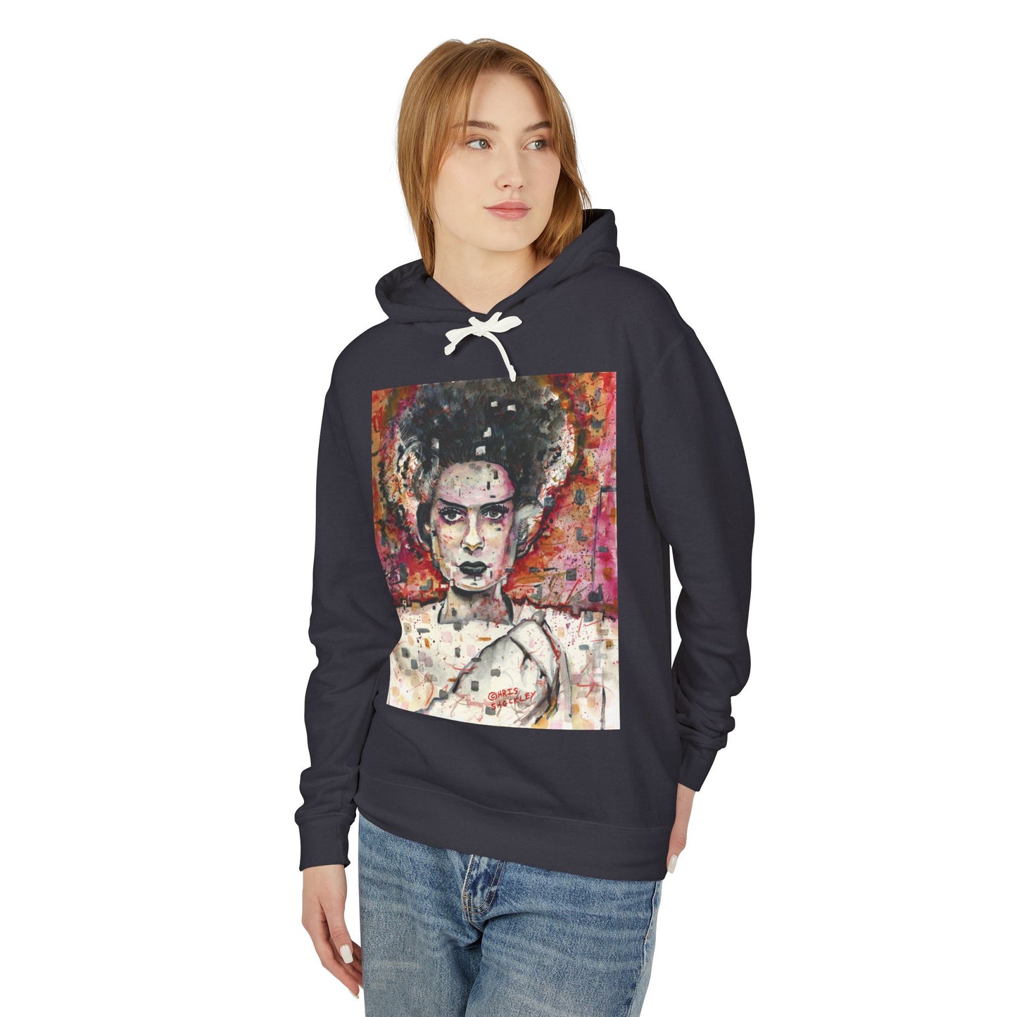 Glitch Bride Lightweight Hooded Sweatshirt - Bride of Frankenstein Design