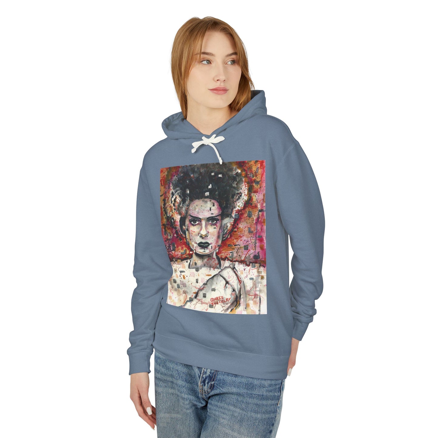 Glitch Bride Lightweight Hooded Sweatshirt - Bride of Frankenstein Design