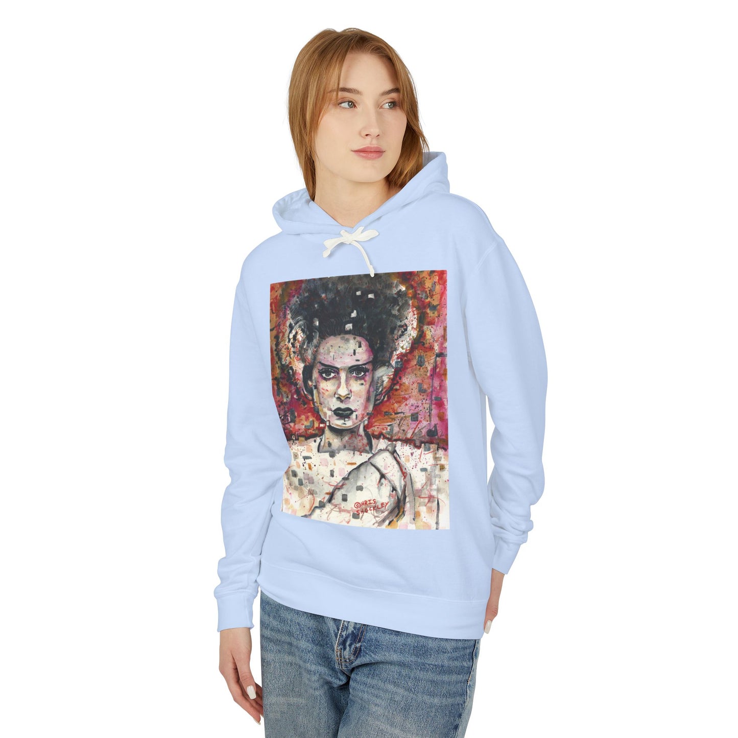 Glitch Bride Lightweight Hooded Sweatshirt - Bride of Frankenstein Design