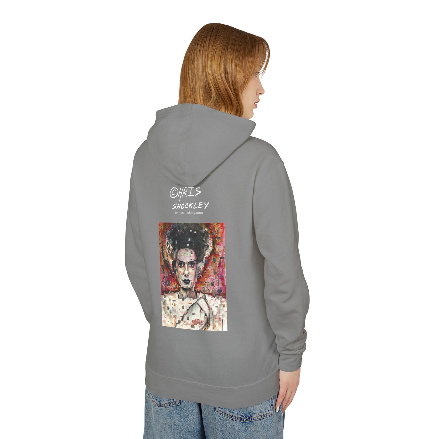 Glitch Bride Lightweight Hooded Sweatshirt - Bride of Frankenstein Design