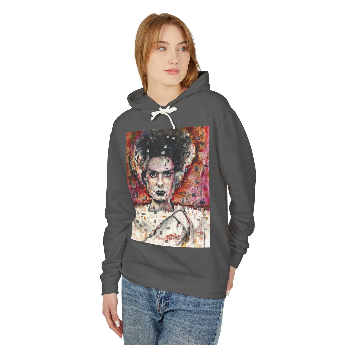 Glitch Bride Lightweight Hooded Sweatshirt - Bride of Frankenstein Design