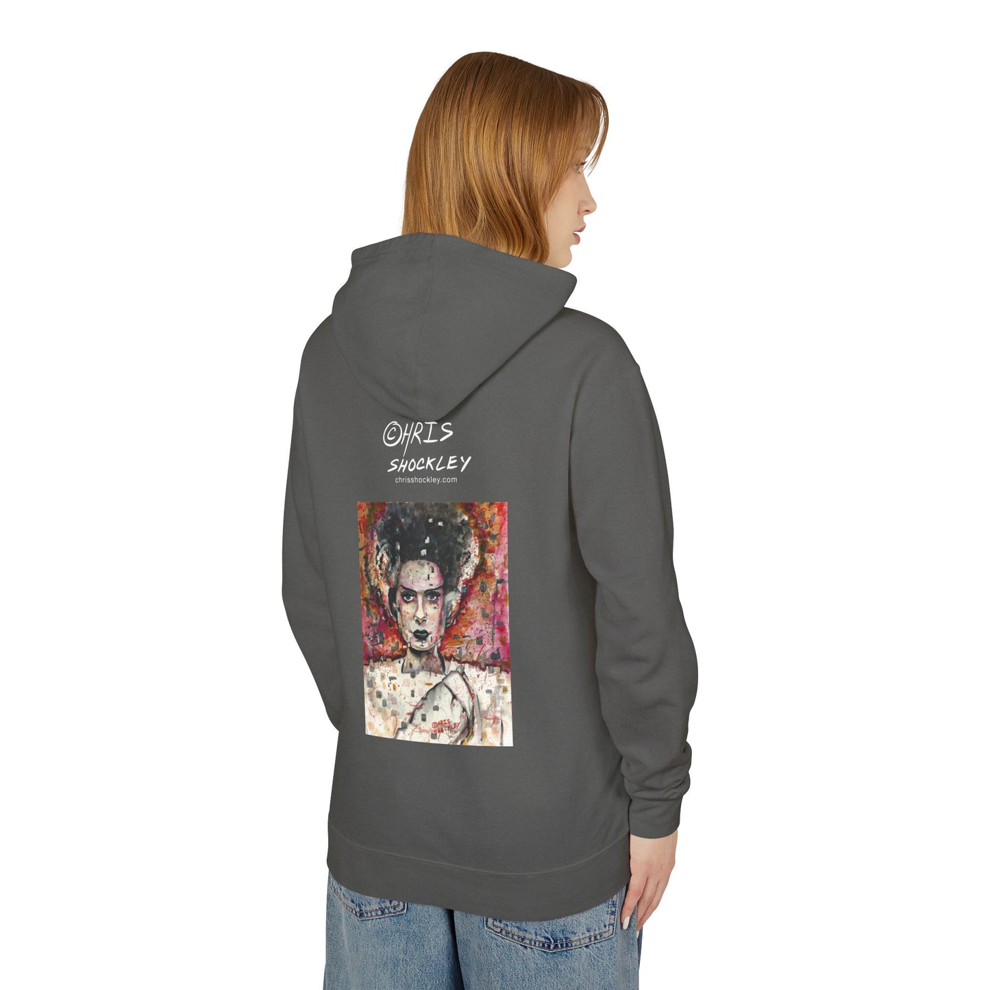 Glitch Bride Lightweight Hooded Sweatshirt - Bride of Frankenstein Design