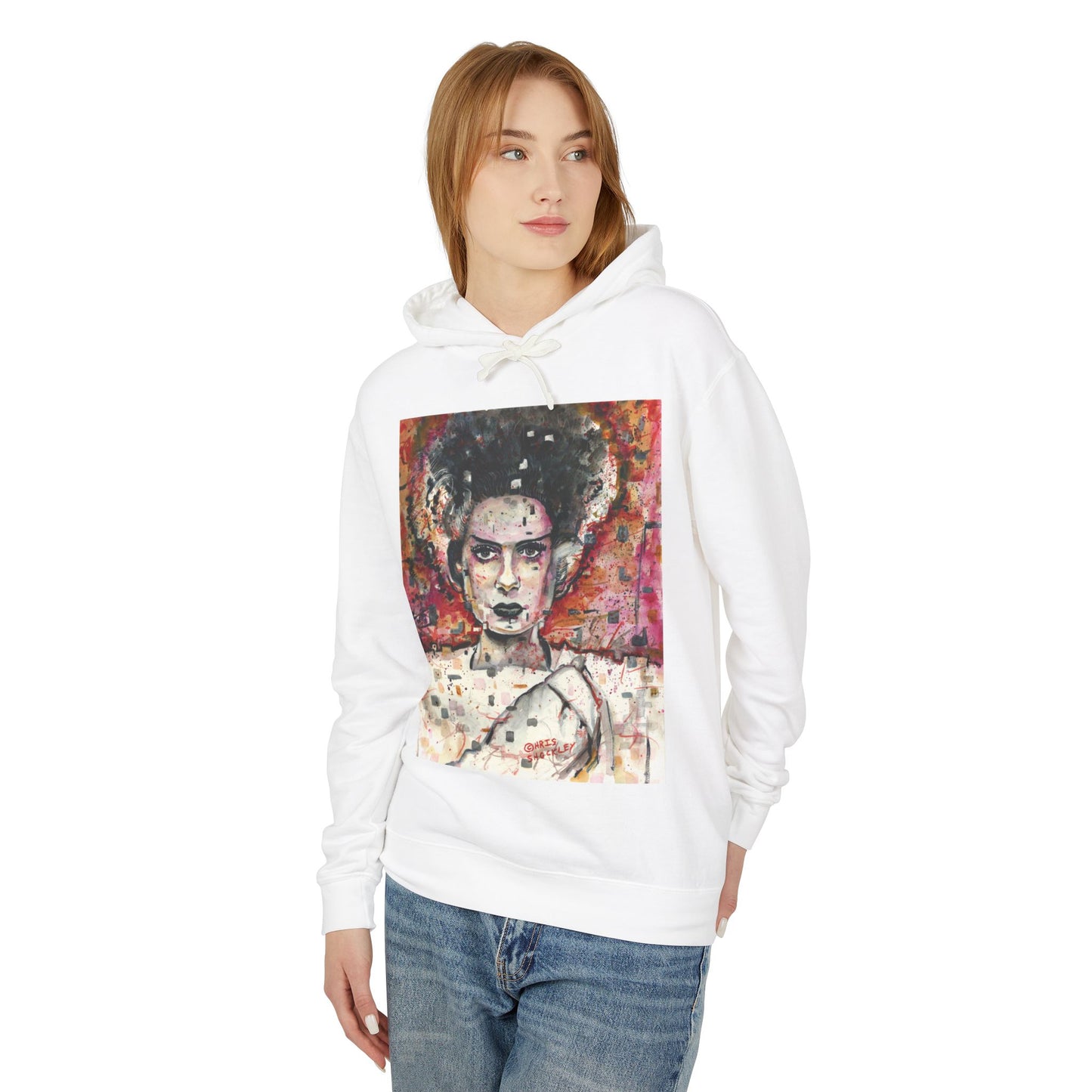 Glitch Bride Lightweight Hooded Sweatshirt - Bride of Frankenstein Design