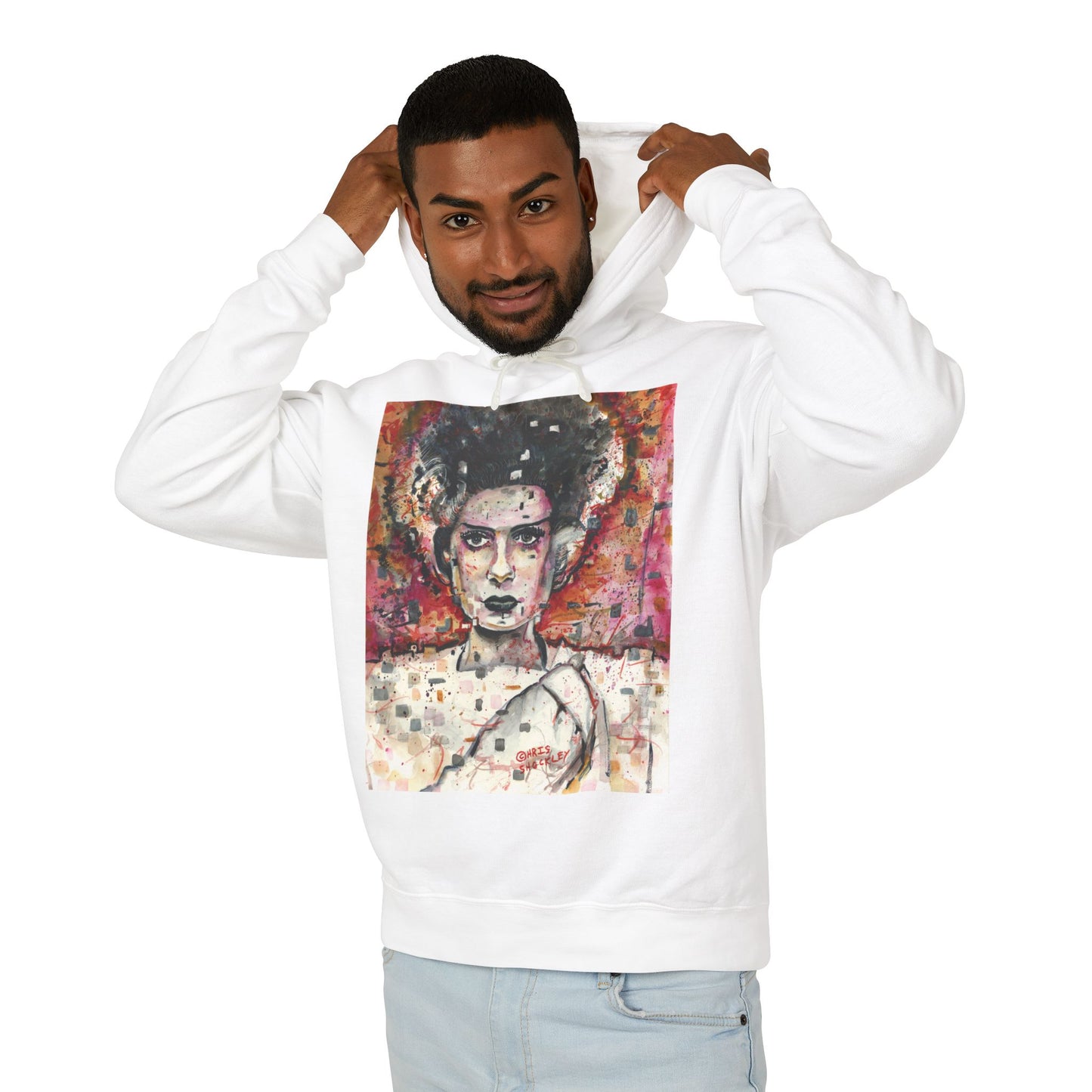 Glitch Bride Lightweight Hooded Sweatshirt - Bride of Frankenstein Design