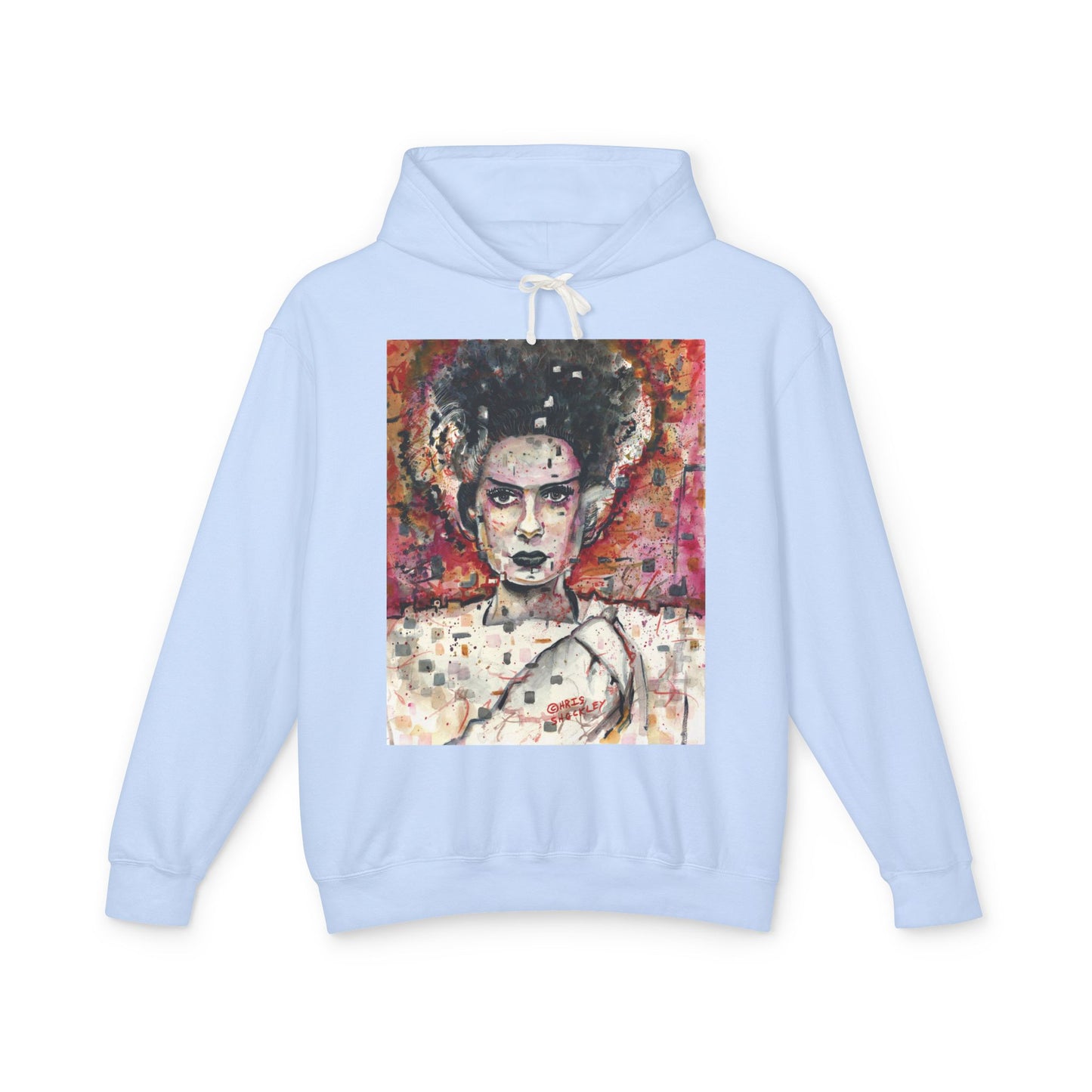 Glitch Bride Lightweight Hooded Sweatshirt - Bride of Frankenstein Design