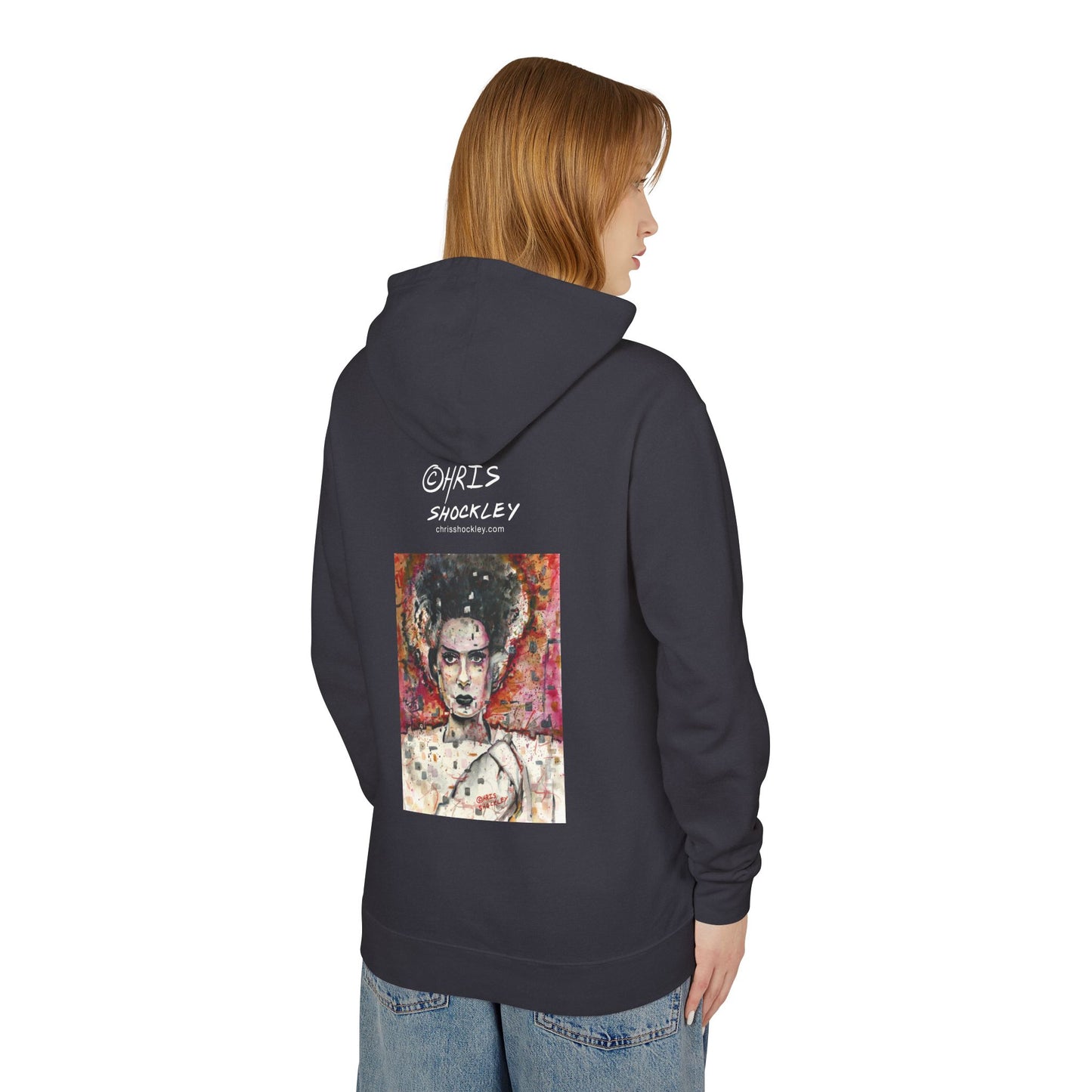 Glitch Bride Lightweight Hooded Sweatshirt - Bride of Frankenstein Design