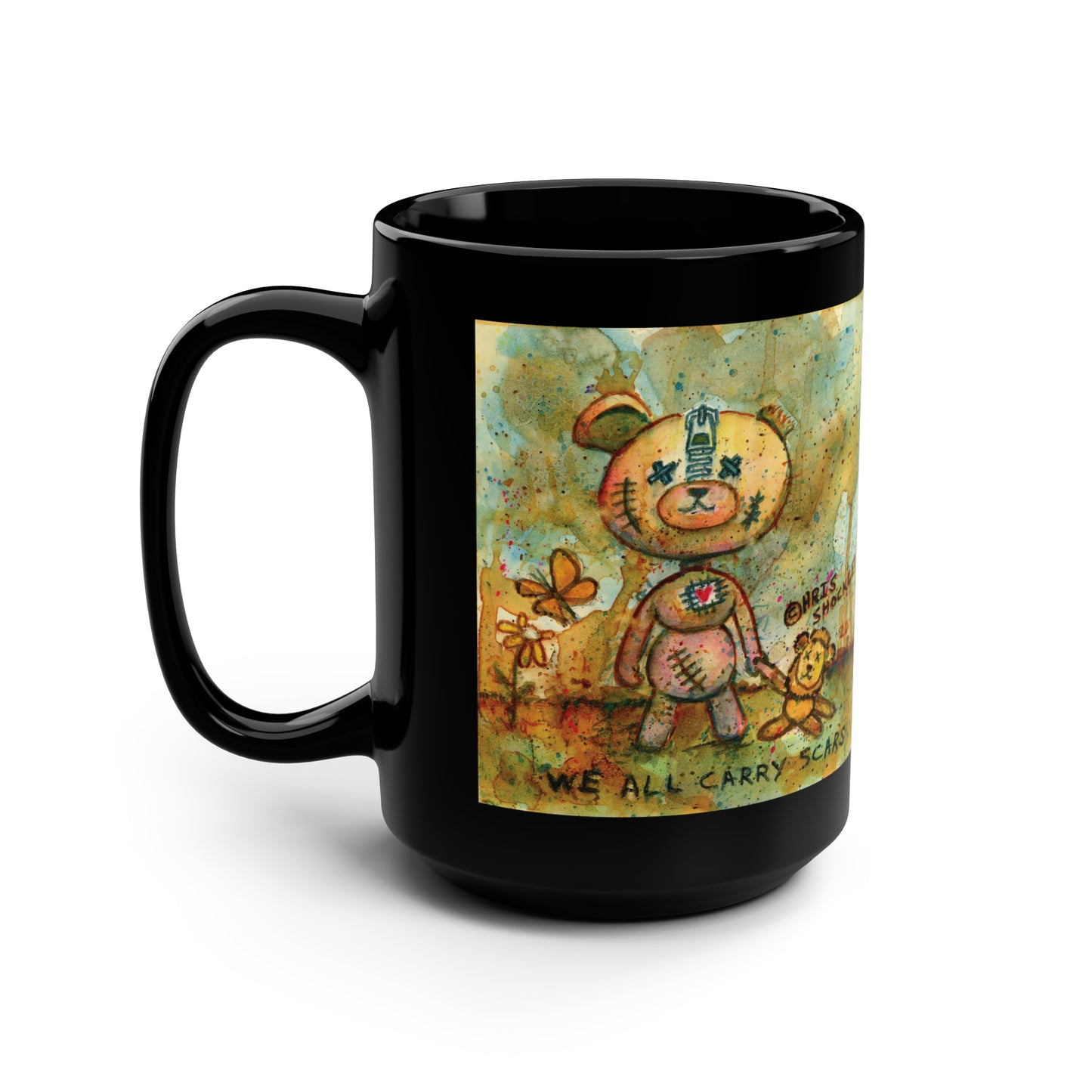 We All Carry Scars - Black Mug, 15oz