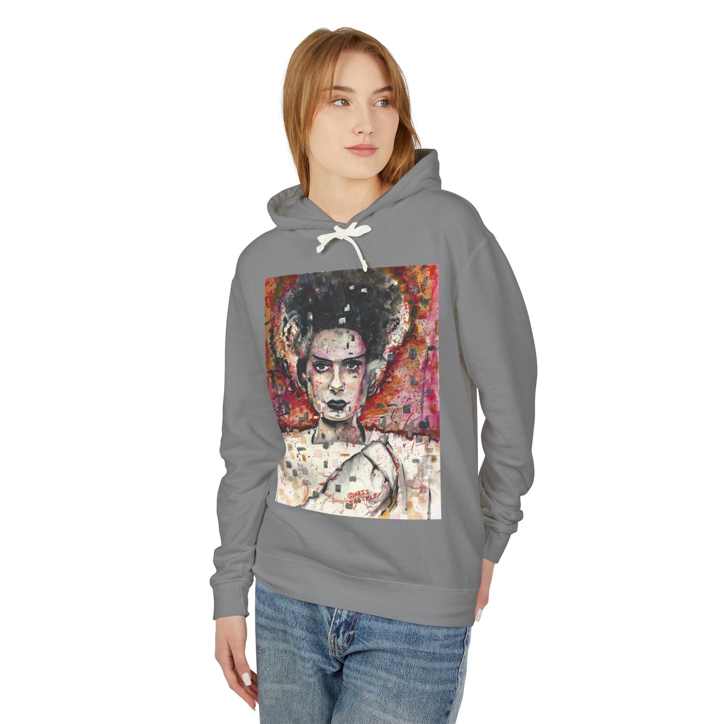 Glitch Bride Lightweight Hooded Sweatshirt - Bride of Frankenstein Design