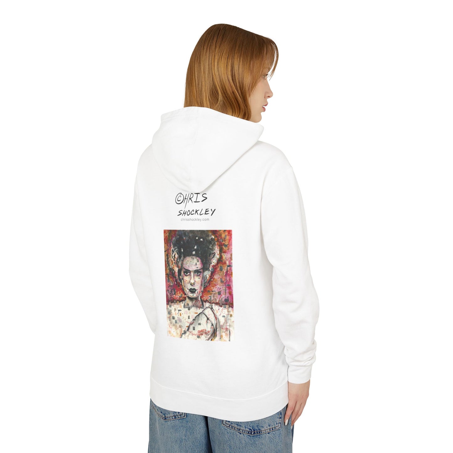 Glitch Bride Lightweight Hooded Sweatshirt - Bride of Frankenstein Design