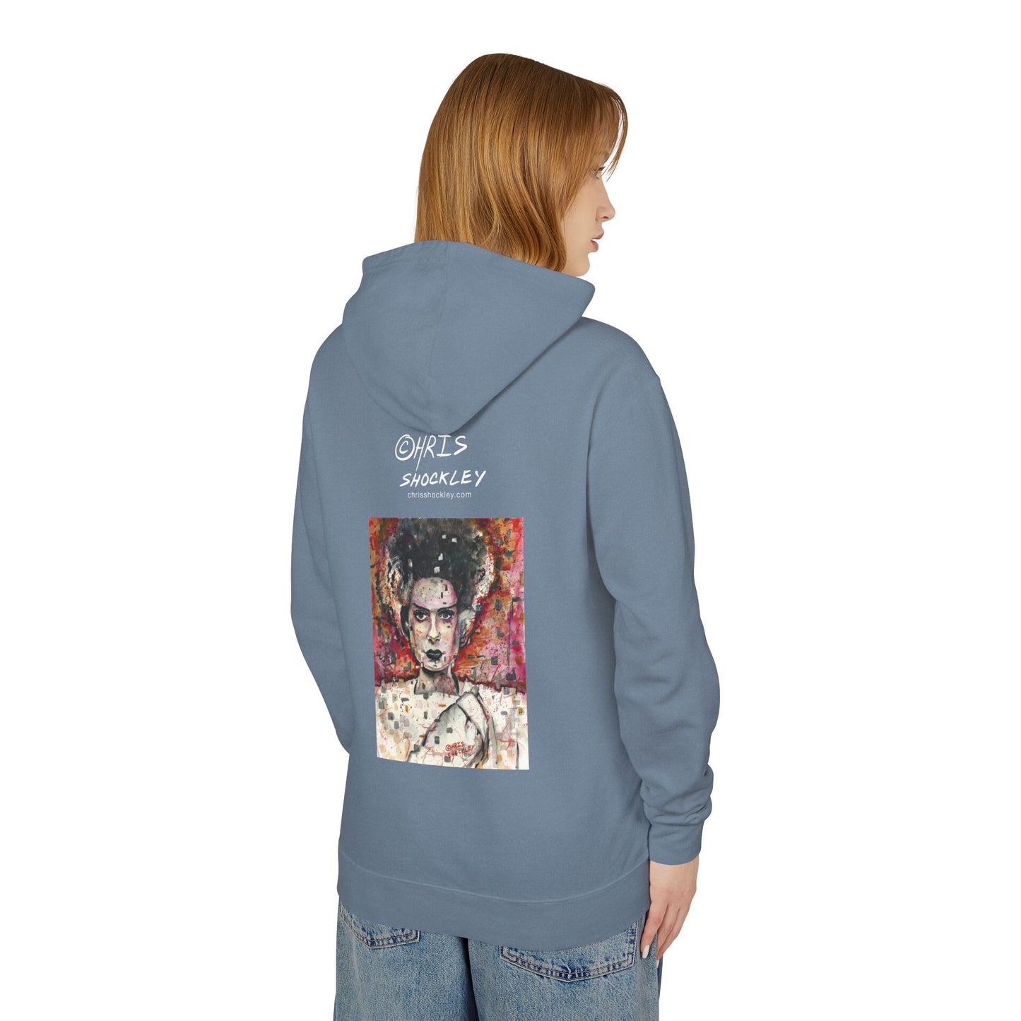 Glitch Bride Lightweight Hooded Sweatshirt - Bride of Frankenstein Design