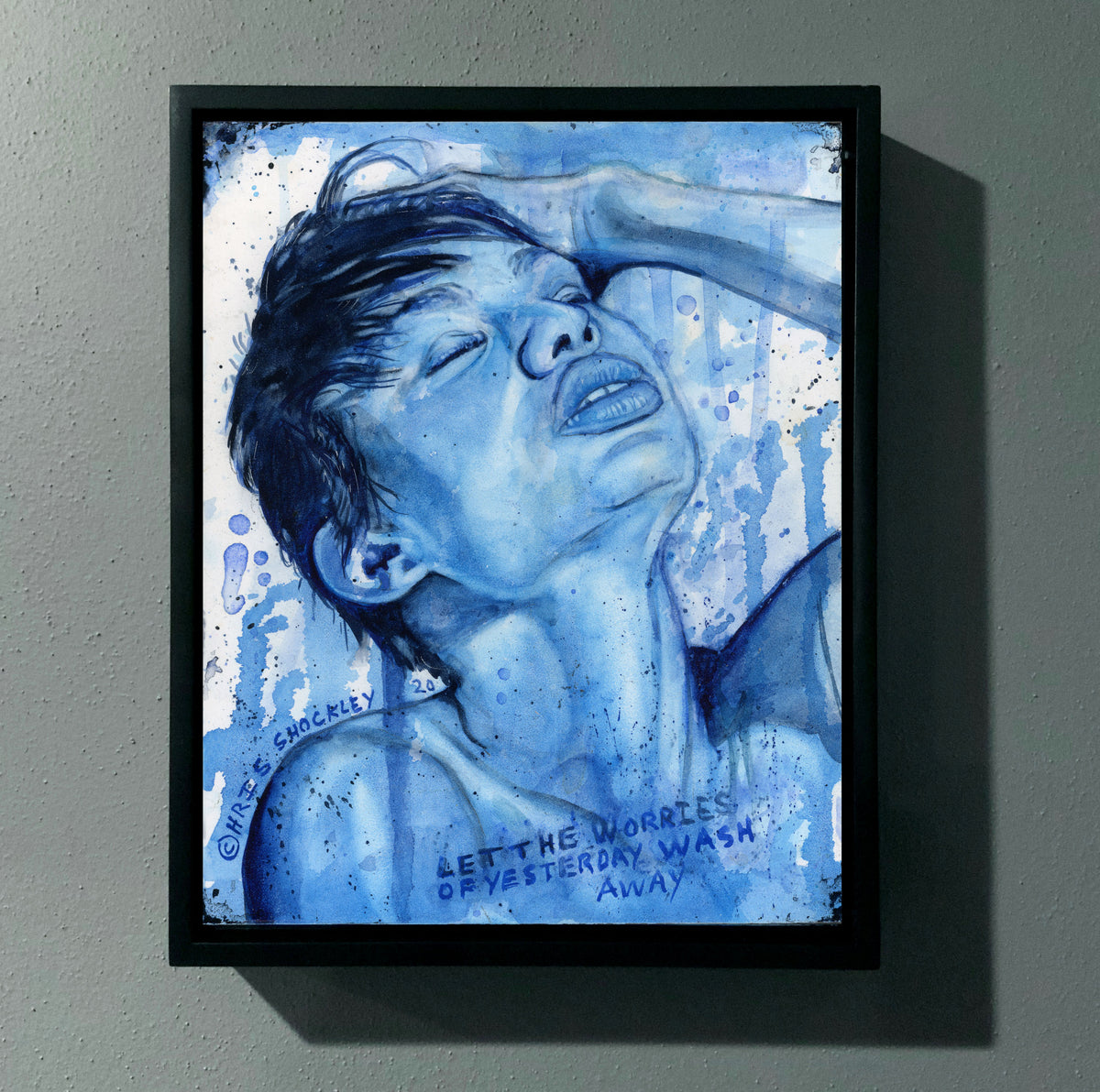 8"x10" framed original painting:  "Let the Worries of Yesterday Wash Away"